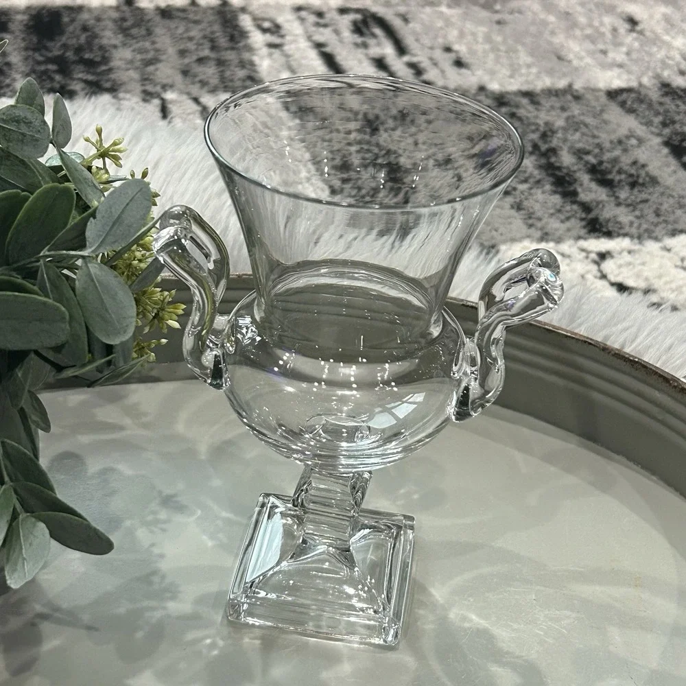 Duncan‎ Miller MCM 1940's Grecian Clear Glass Urn Vase With Handles